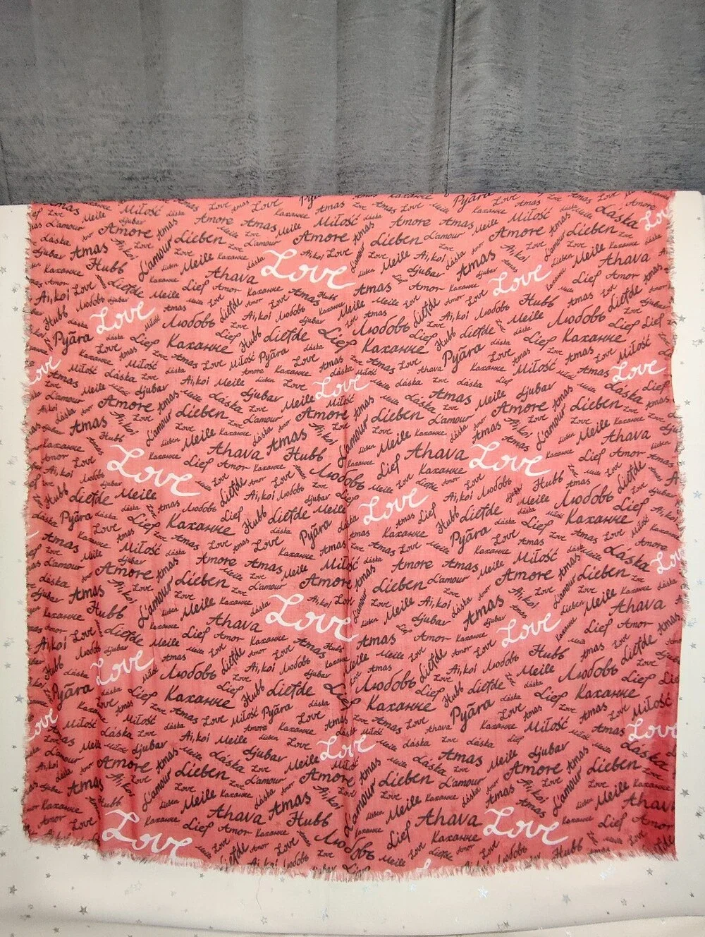 Naturally Knotty Multilingual Love Oversized Modal Scarf Wrap Red Pink 42x82 New